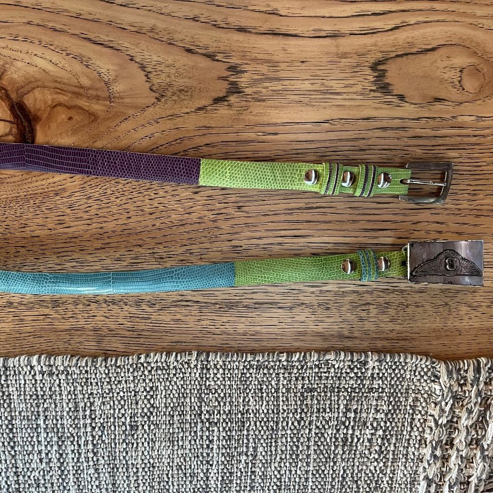 Brian Allard Snakeskin Belts (2) - Size 30 and 32 with sterling silver buckles
